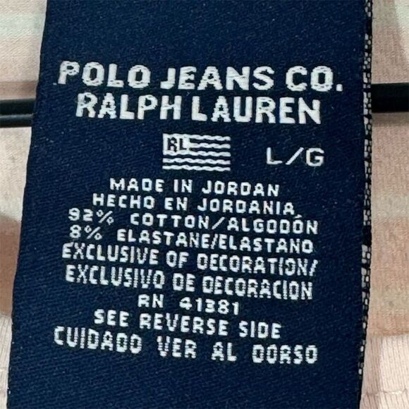 Ralph Lauren Polo Jeans Pink Stripe Button Shoulder Top L Nautical Preppy - Picture 6 of 7